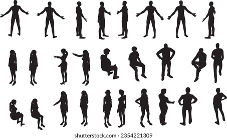 Shadow people in various gestures,vector silhouettes of men and a women