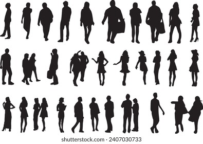 Shadow people in various gestures,vector silhouettes of men and a women
