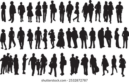 Shadow people in various gestures,vector silhouettes of men and a women