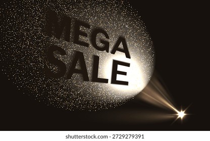 Sombra de un rayo de luz en la mega venta de la pared dorada. Ilustración vectorial.