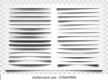 Shadow realistic divider. Line shadow separator, corner web bar divider, horizontal shadows dividing vector isolated templates set. Bar shadow decoration, realistic border frame illustration