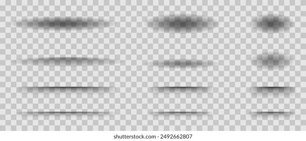 Shadow. Realistic overlay transparent shadow effects. Different realistic soft grey shapes. Vector illustration.