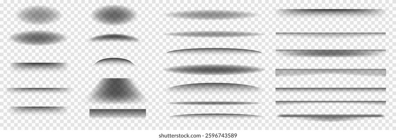 Shadow. Realistic overlay transparent shadow effects. Different realistic soft grey shapes. Vector illustration.