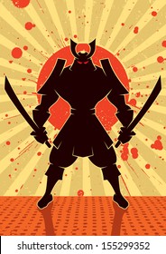 Shadow Samurai: Cartoon illustration of samurai warrior. No transparency and gradients used. 