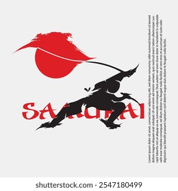 Samurai sombra com lua vermelha dividindo e saltando movimentos, Samurai guerreiro silhueta