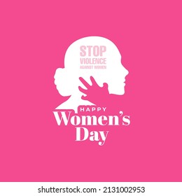 A shadow is seen holding a woman's neck, representing Stop Violence Against Women and Women's Day. 