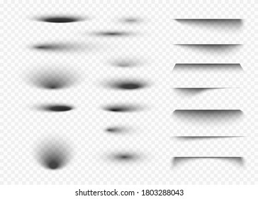 Shadow set on transparent background. Oval shadows and round shades with soft edges. Vector illustration