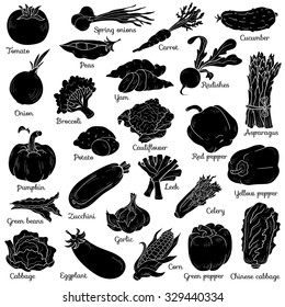 Shadow set with vegetables, vector cartoon collection