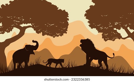 Shadow silhouette with forest scene in the background