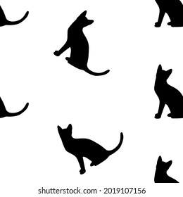 Shadow of a sitting cat. Seamless pattern. Black and white pattern.