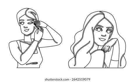 shadow smokey eye makeup vector. liner blending, palette dramatic, bold crease shadow smokey eye makeup character. people black line pencil drawing illustration