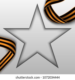Shadow of Star and Saint George ribbons on gray background. Illustration for May 9 Russian Day of Victory holiday of the great Patriotic war.