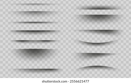 Shadow stripes set. Overlay drop shadows effect collection. Realistic lines and borders shades isolated on transparent background