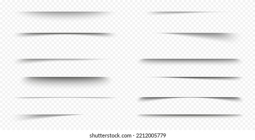 Shadow strips  realistic lines overlay effect isolated transparent background  Gradient borders and soft edges  Black paper shades  dividers graphic design elements  3d vector illustration  set