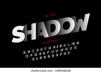 Shadow style font design, alphabet letters and numbers vector illustration