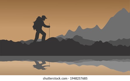 Shadow tourist on an adventure through the valley ,travel around the world