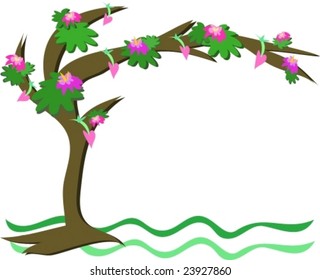 Shadow Tree with Hearts and Flowers Vector