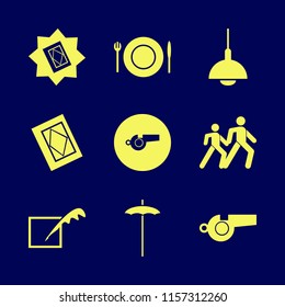 shadow vector icons set. with chandelier, pedestrian people, feather and whistle in set