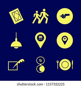 shadow vector icons set. with pedestrian people, holy quran, pocket mirror and store location in set
