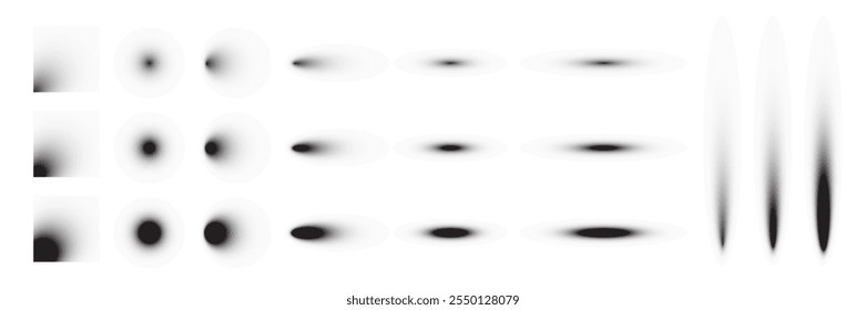 Shadow vector illustration set. Black circle, square, oval shapes with shades effect. Various shadows on floor or wall surface isolated on transparent background.