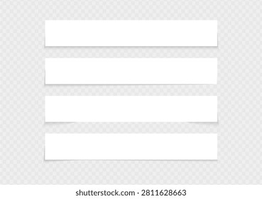 Shadow vector rectangle paper divider.  Strips lines paper notes with realistic  overlay effect.  3d page frame for text or title.