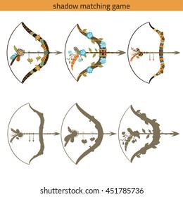 Shadow watching game: bow and arrow. Game with silhouettes for children. 