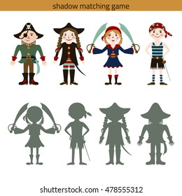 Shadow watching game: pirate. Game with silhouettes for children