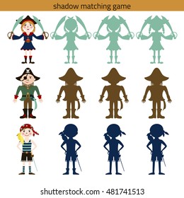 Shadow watching game: pirate. Game with silhouettes for children