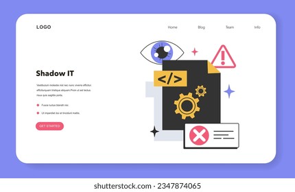 Shadow IT web banner or landing page. Corporate computer systems designed to address the flaws in centralized information system. Software employee uses without IT approval. Flat vector illustration
