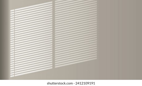 Shadow from window blinds on wall. Bright light from outside.