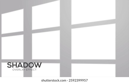 Shadow of window blinds. Shade on transparent background. Overlay effect plant leaf. Reflection shadow blinds. Light from window on wall office. Realistic soft shade blind. Horizontal mockup. Vector 