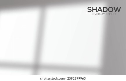 Shadow of window blinds. Shade on transparent background. Overlay effect plant leaf. Reflection shadow blinds. Light from window on wall office. Realistic soft shade blind. Horizontal mockup. Vector 