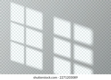 Shadow window light blinds reflected on wall, vector overlay background. Window shadow on room wall, sun shade or sunlight at home wall, transparent effect