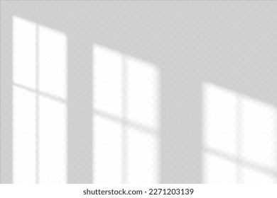 Shadow window light reflected on wall, vector overlay transparent background. Window shadow on room wall, sun shade or sunlight effect