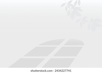 shadow of window with top round, leaves of plant on white color roof background. Used for backgrounds, cardboards, tropic concepts, autumn for product presentation podium and mockup. Editable. EPS 10