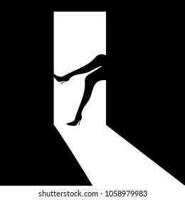 The shadow of a woman's shapely legs is featured in a minimalist fashion and beauty illustration.