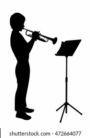 Shadow of a young trumpeter