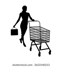 Shadowed Figure of a Woman Walking with a Shopping Cart