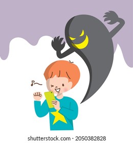 Shadows creeping up on children using smartphones Internet, crime, fraud