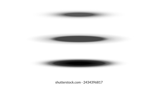 Shadows effects of round or oval shape, isolated vector on transparent background. Object shadows with soft edges and gradient halftone