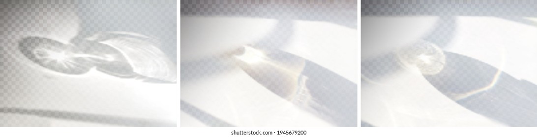 Shadows overlay effects transparent set for presentation. Horizontal format mockups. Scenes of natural lighting. Realistic vector illustration. Light glass and window frames overlays shadow