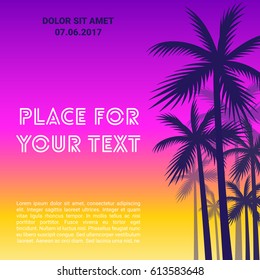 The Shadows Of Palm Trees On A Sunset Background With Space For Your Text.