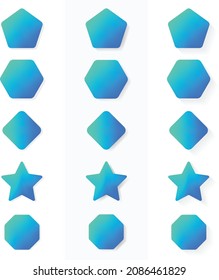 Shadows. Pentagon  hexagon Rounded Rectangle Star Shape Shadows in 3 different styles for UI and UX. Call to Action Buttons and CTA with bright blue gradients.