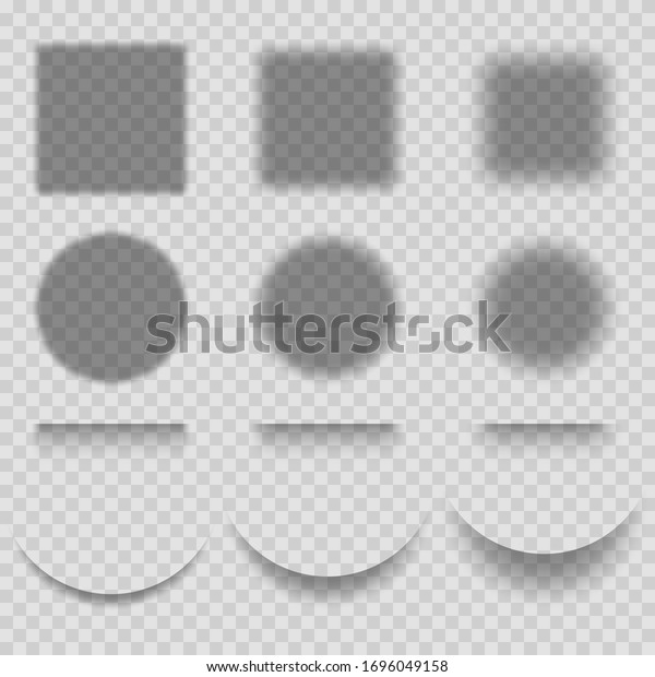 Shadows set isolated on transparent background.\
Set shadow circle square different transparency. Set of round and\
square shadow effects