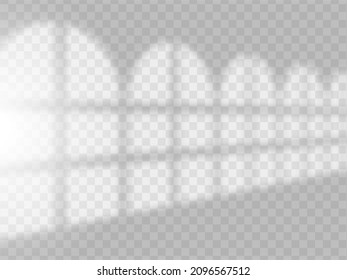 Shadows soft overlay effects transparent on white wall set for presentation. Horizontal format mock-ups. Scenes of natural lighting. Realistic vector illustration Window and jalousie frames monochrome