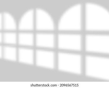 Shadows soft overlay effects transparent on white wall set for presentation. Horizontal format mock-ups. Scenes of natural lighting. Realistic vector illustration Window and jalousie frames monochrome