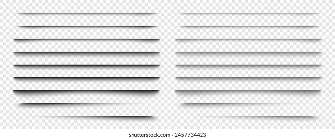 Shadows. Transparent realistic vector paper shadow effect set. Square dividers transparent black soft shadows template overlay panels for web design projects vector set