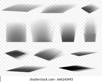 Shadows vector set transparent background  Box square shadow effect and different light illumination angles for web design element