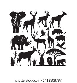 Shadows of the wild: Captivating animals silhouette, portraying the untamed spirit of nature - wildlife Silhouette - animals vector
