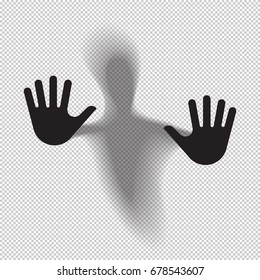 Shadowy figure behind glass translucent isolated. Vector illustration.